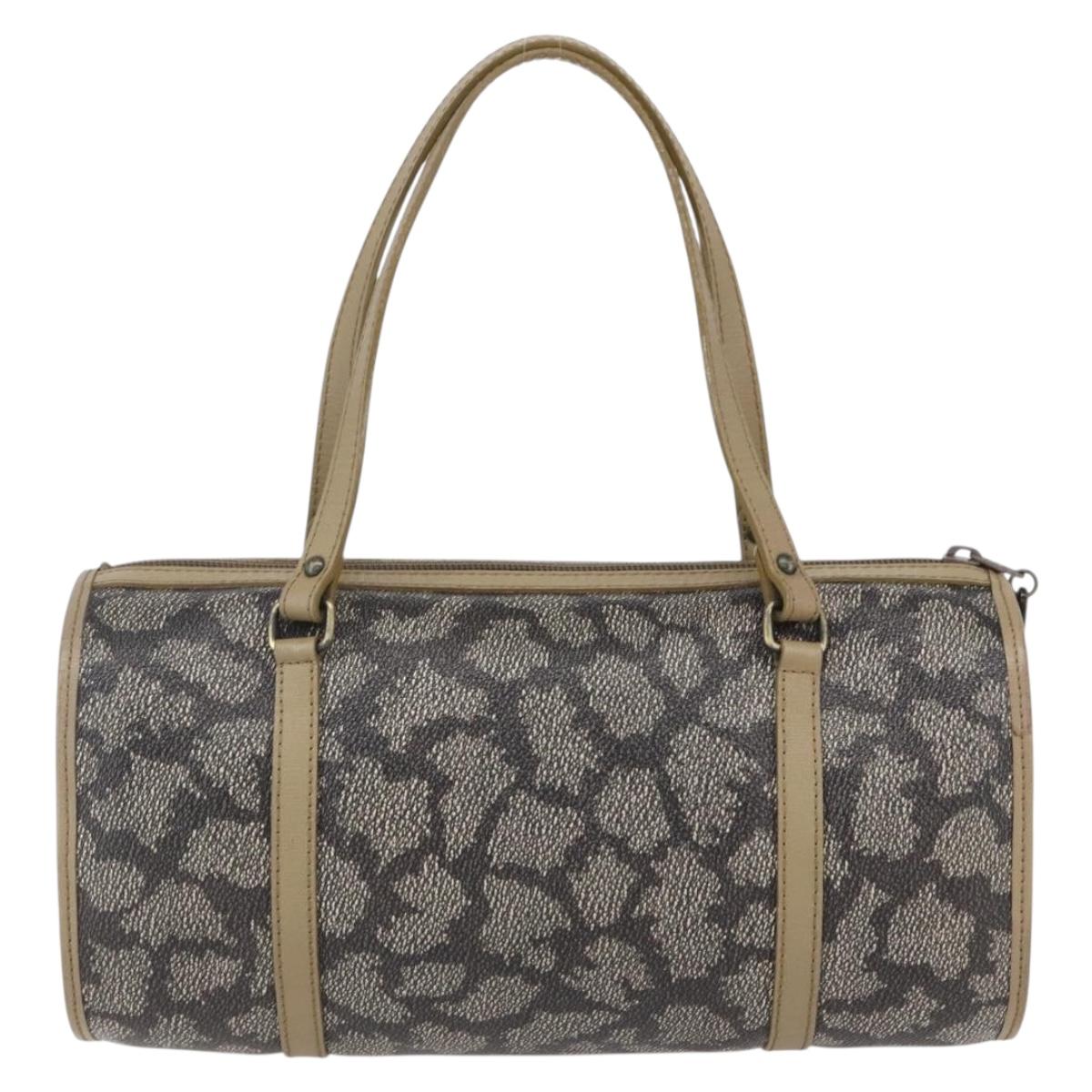 SAINT LAURENT Hand Bag PVC Canvas Gray Beige Auth fm4973