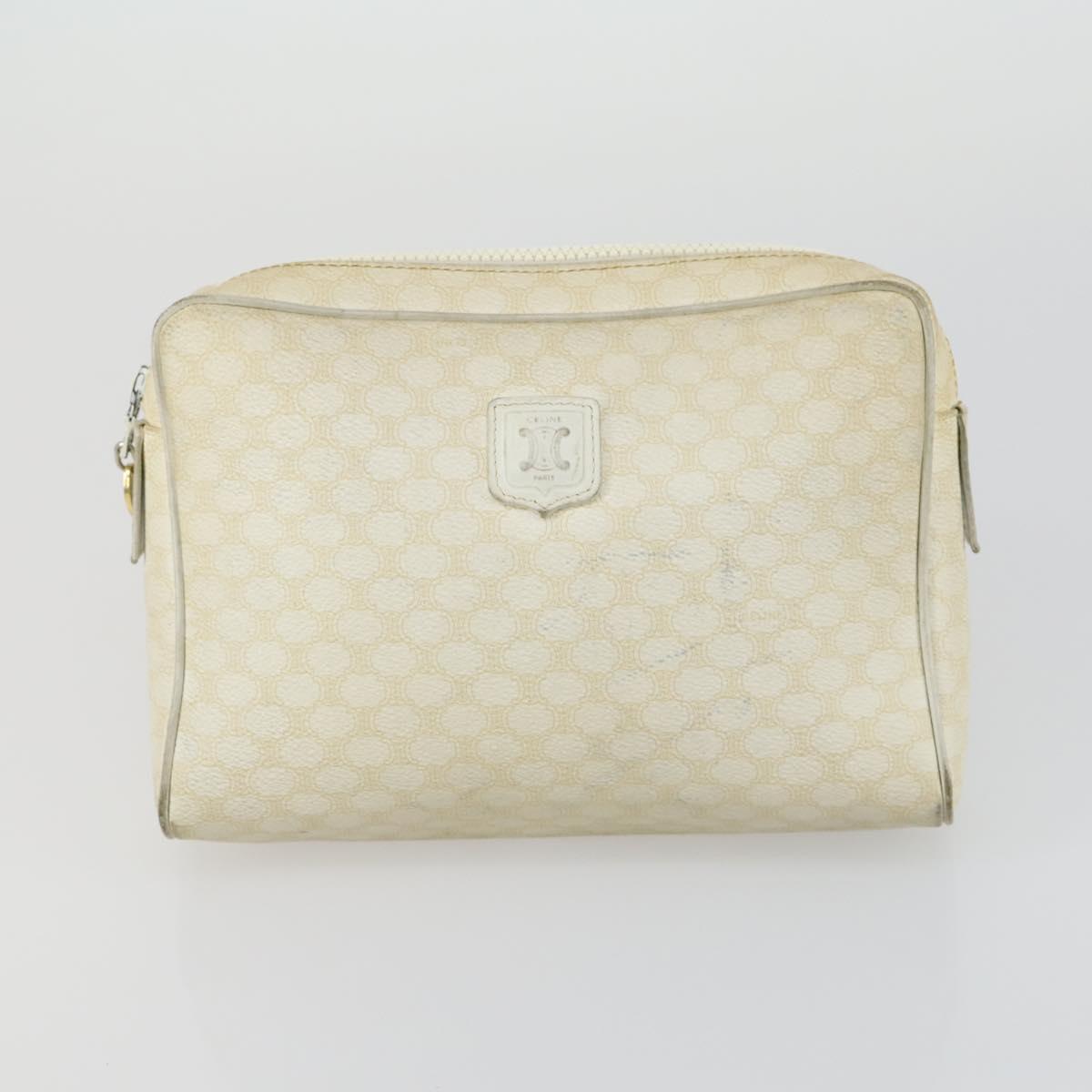 CELINE Macadam Canvas Clutch Bag PVC Leather 4 Set Beige White Auth fm4984