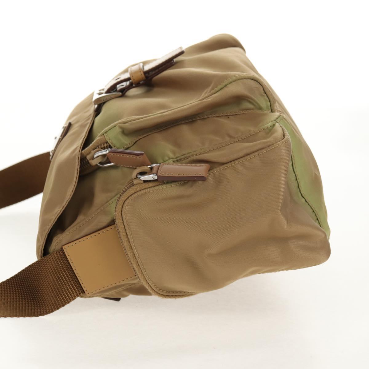 PRADA Shoulder Bag Nylon Khaki Silver Auth fm4987