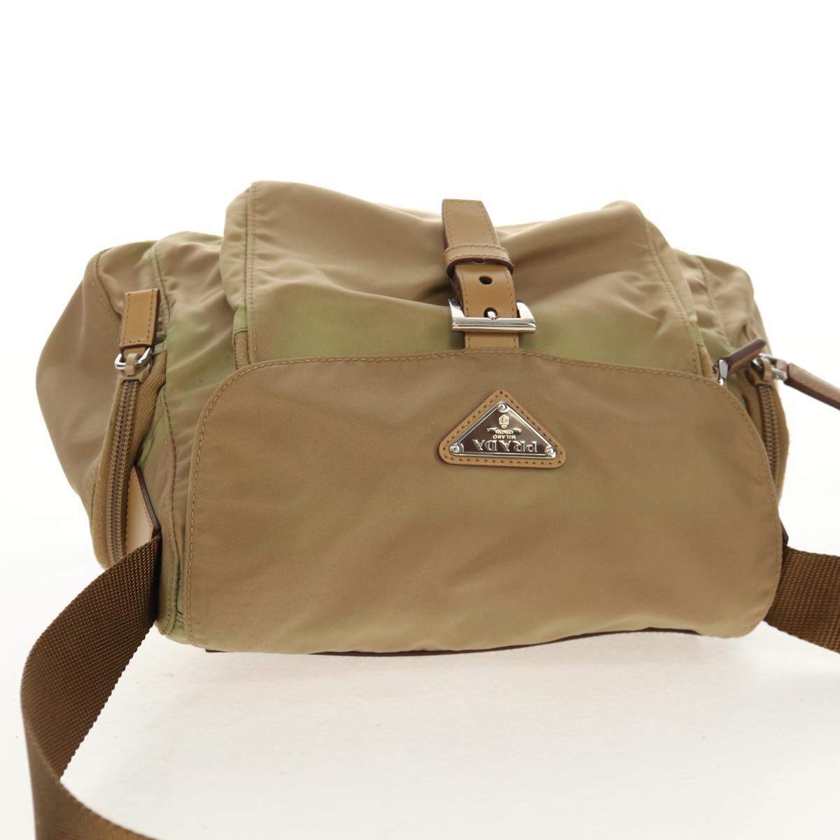 PRADA Shoulder Bag Nylon Khaki Silver Auth fm4987