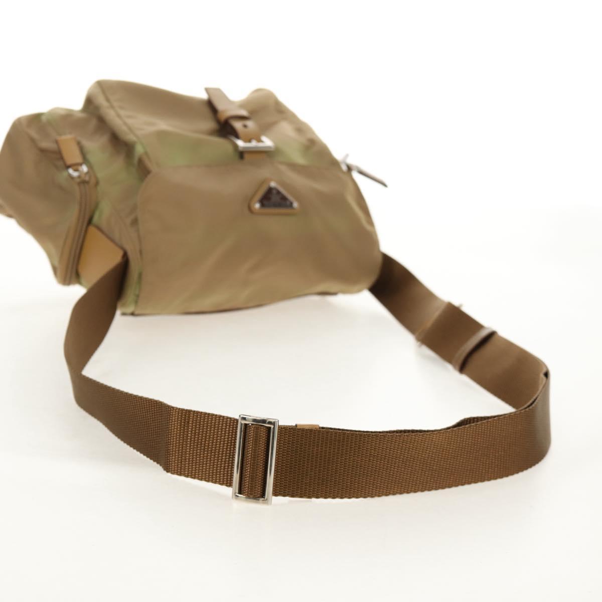 PRADA Shoulder Bag Nylon Khaki Silver Auth fm4987