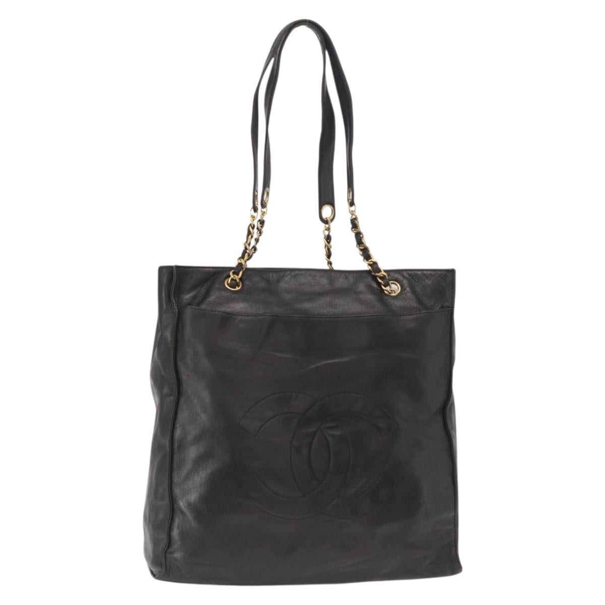 CHANEL COCO Mark Chain Shoulder Bag Leather Black Gold CC Auth fm4991