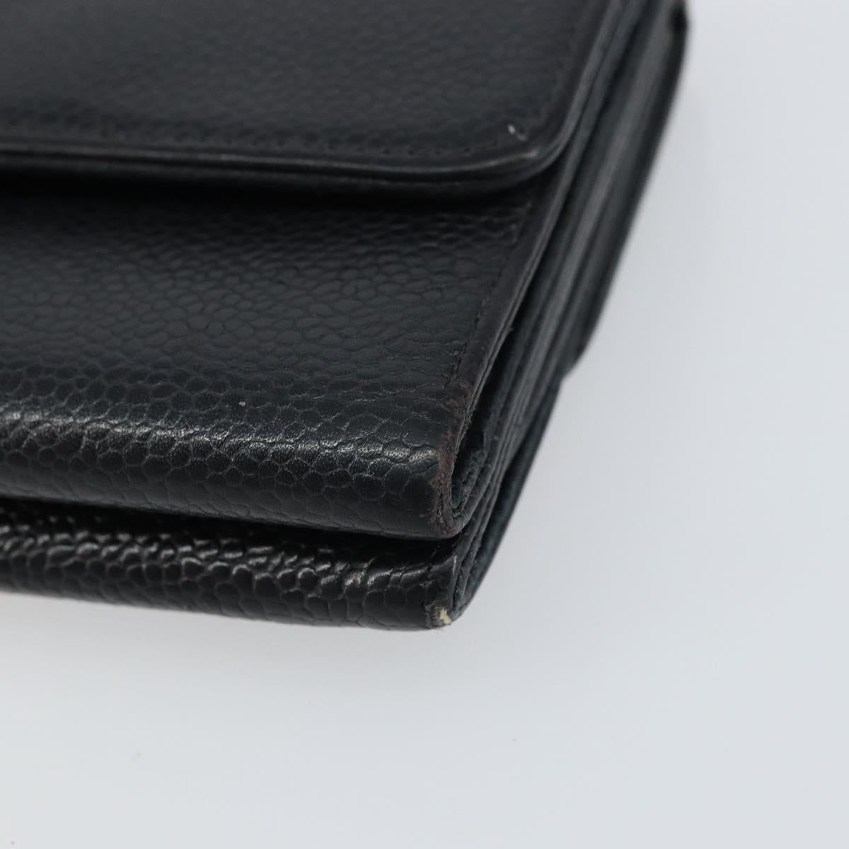 CHANEL Wallet Caviar Skin Black Gold CC Auth fm4996