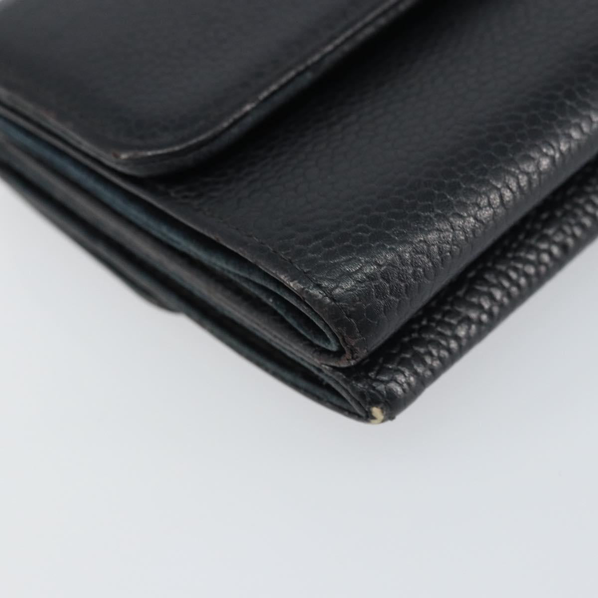 CHANEL Wallet Caviar Skin Black Gold CC Auth fm4996