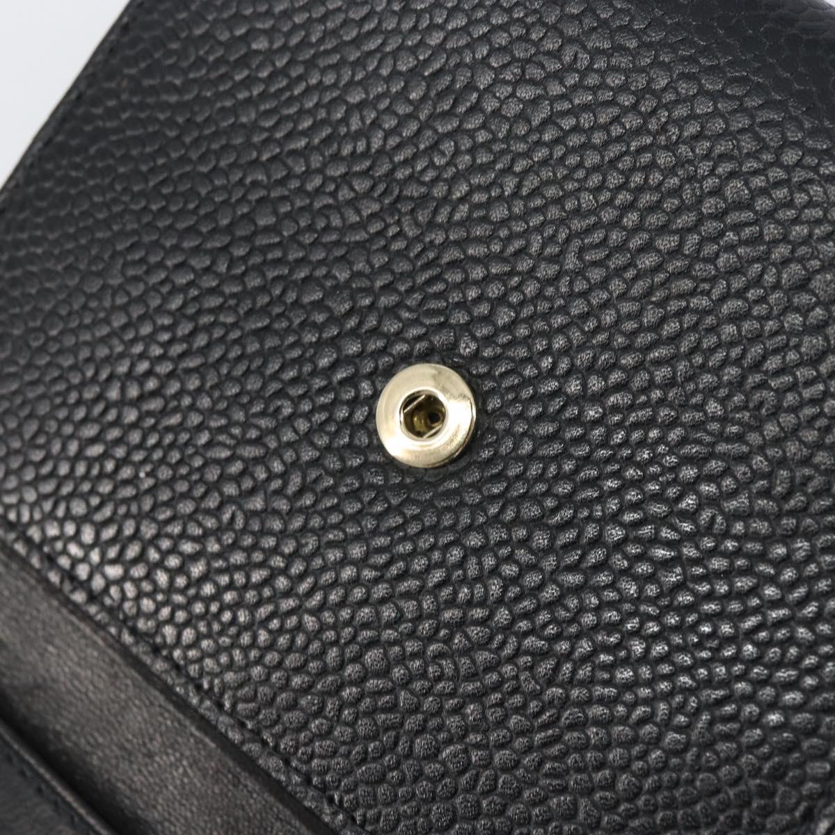 CHANEL Wallet Caviar Skin Black Gold CC Auth fm4996