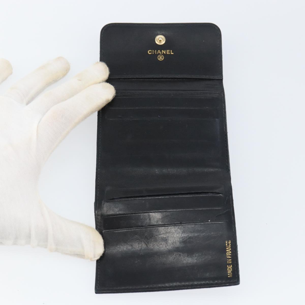CHANEL Wallet Caviar Skin Black Gold CC Auth fm4996