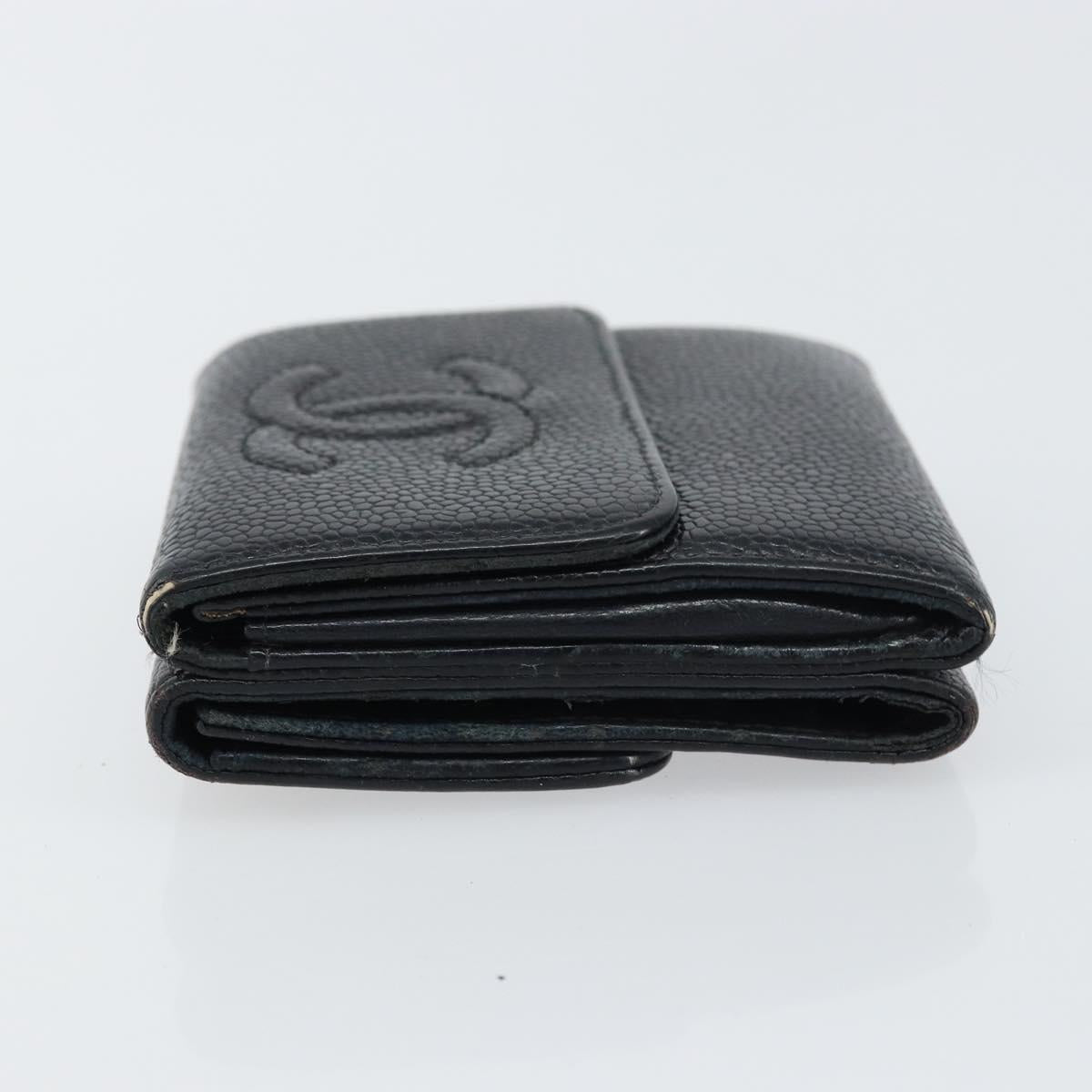 CHANEL Wallet Caviar Skin Black Gold CC Auth fm4996