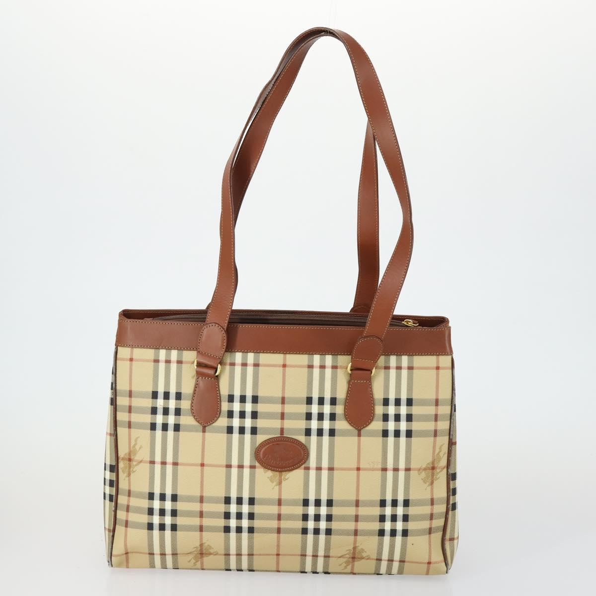 BURBERRY Nova Check Hand Bag PVC Leather Canvas 2 Set Beige Auth fm5002