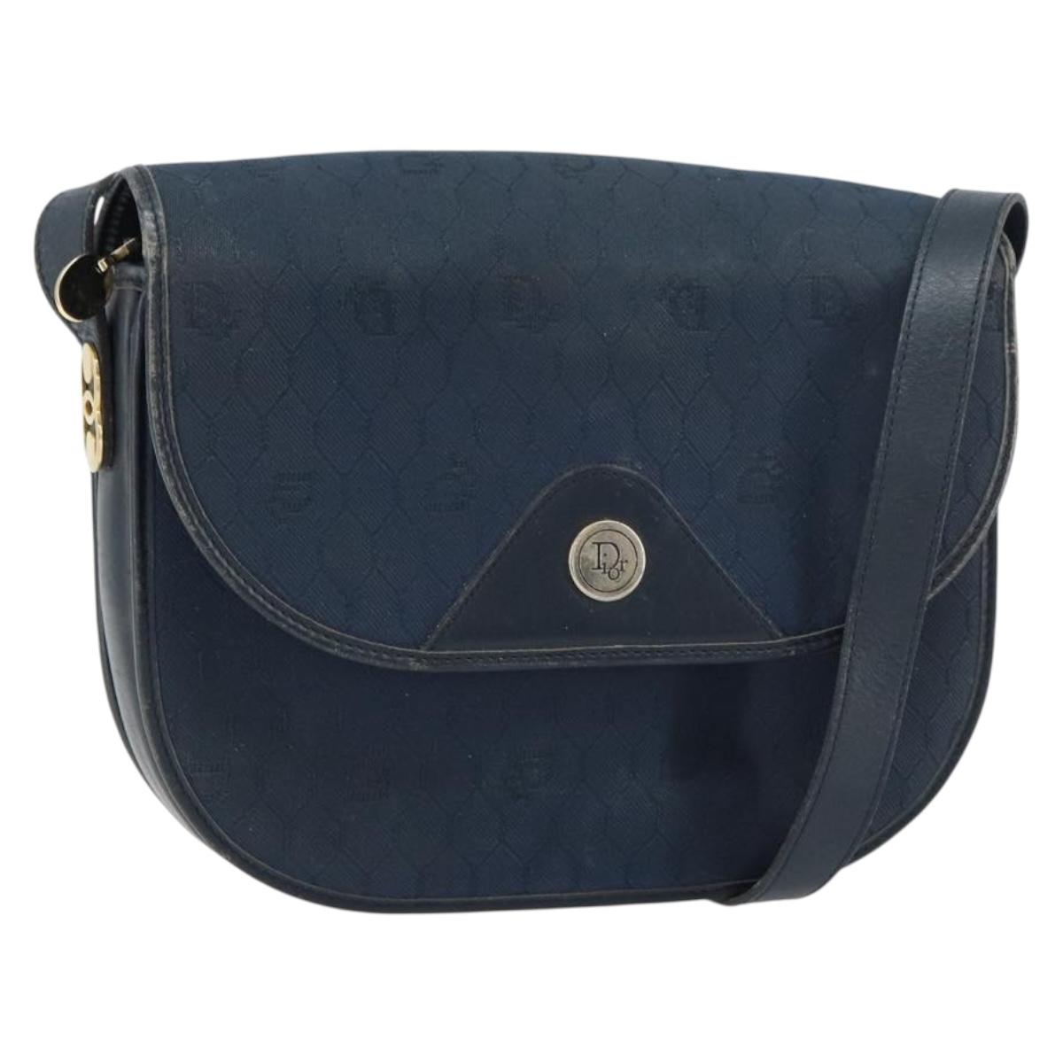 Christian Dior Honeycomb Canvas Shoulder Bag Navy Gold Auth fm5004