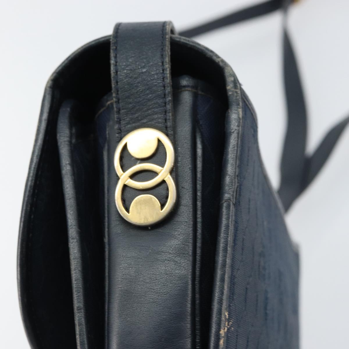 Christian Dior Honeycomb Canvas Shoulder Bag Navy Gold Auth fm5004