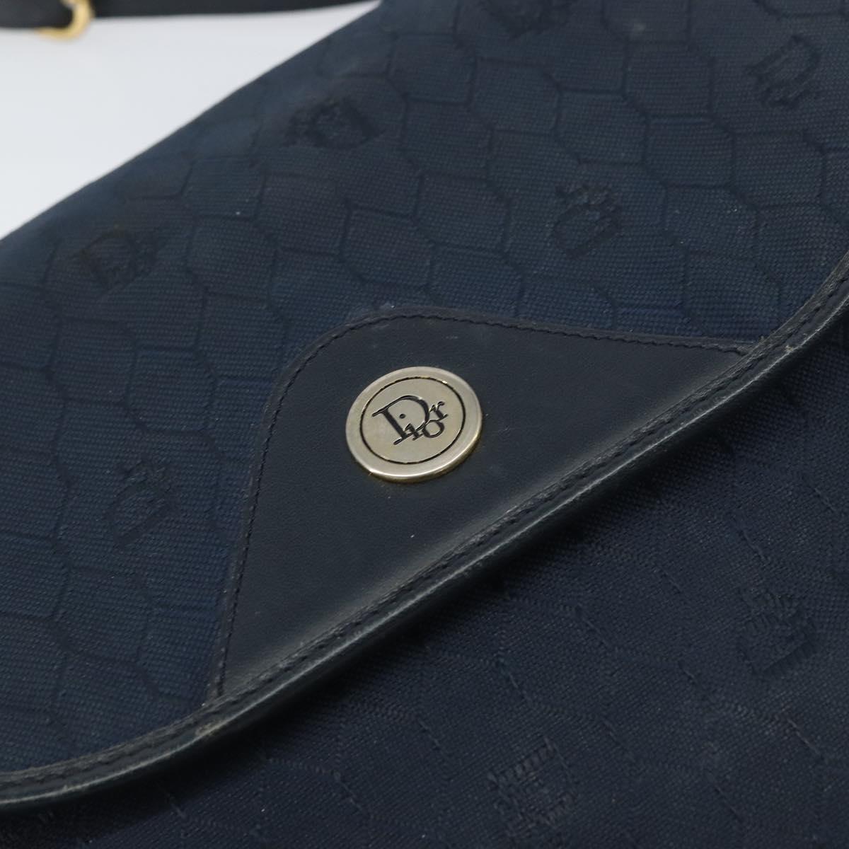 Christian Dior Honeycomb Canvas Shoulder Bag Navy Gold Auth fm5004