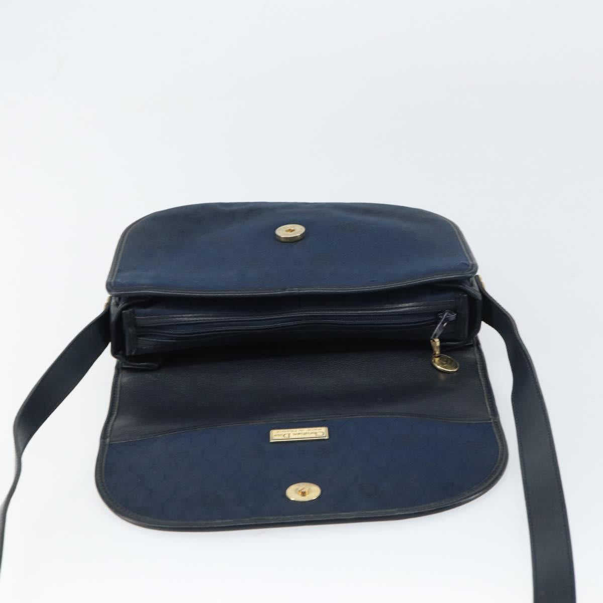 Christian Dior Honeycomb Canvas Shoulder Bag Navy Gold Auth fm5004