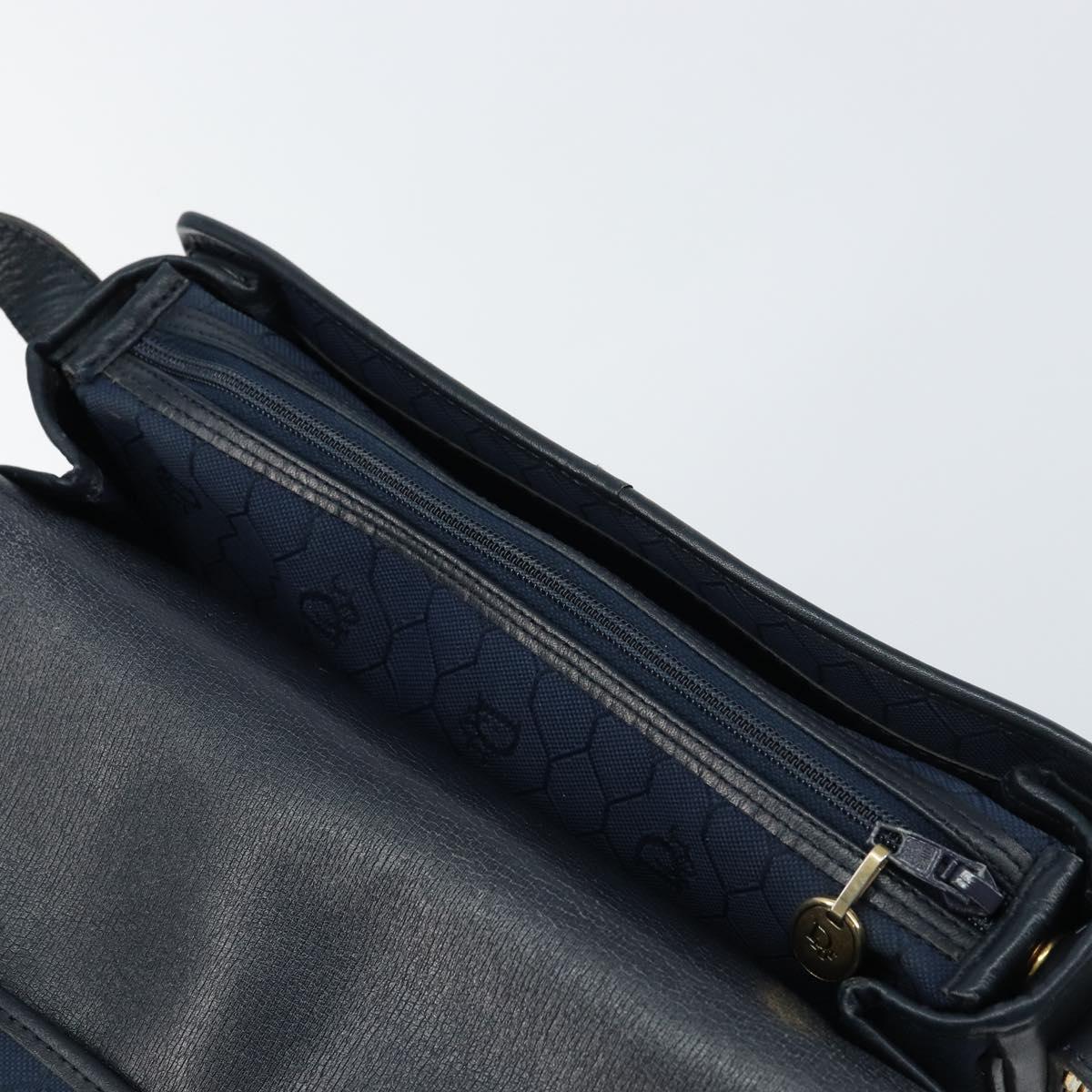Christian Dior Honeycomb Canvas Shoulder Bag Navy Gold Auth fm5004