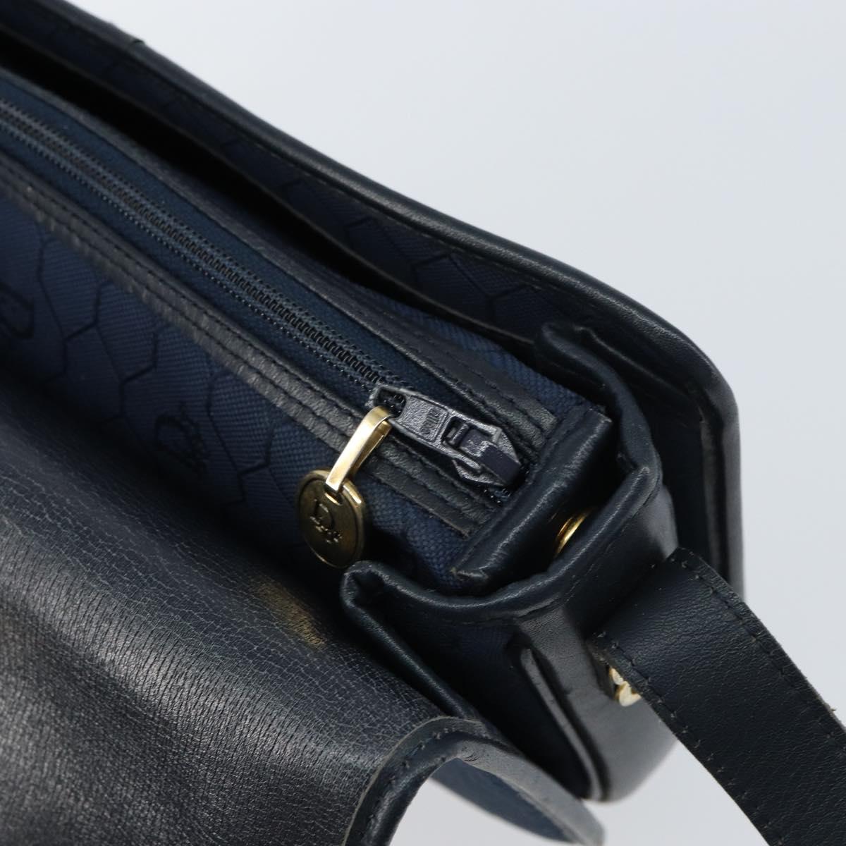 Christian Dior Honeycomb Canvas Shoulder Bag Navy Gold Auth fm5004