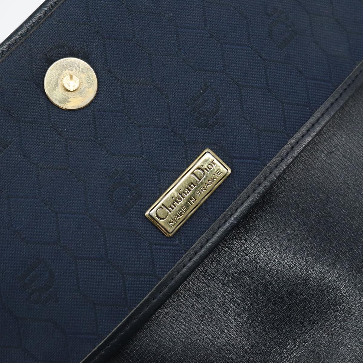 Christian Dior Honeycomb Canvas Shoulder Bag Navy Gold Auth fm5004