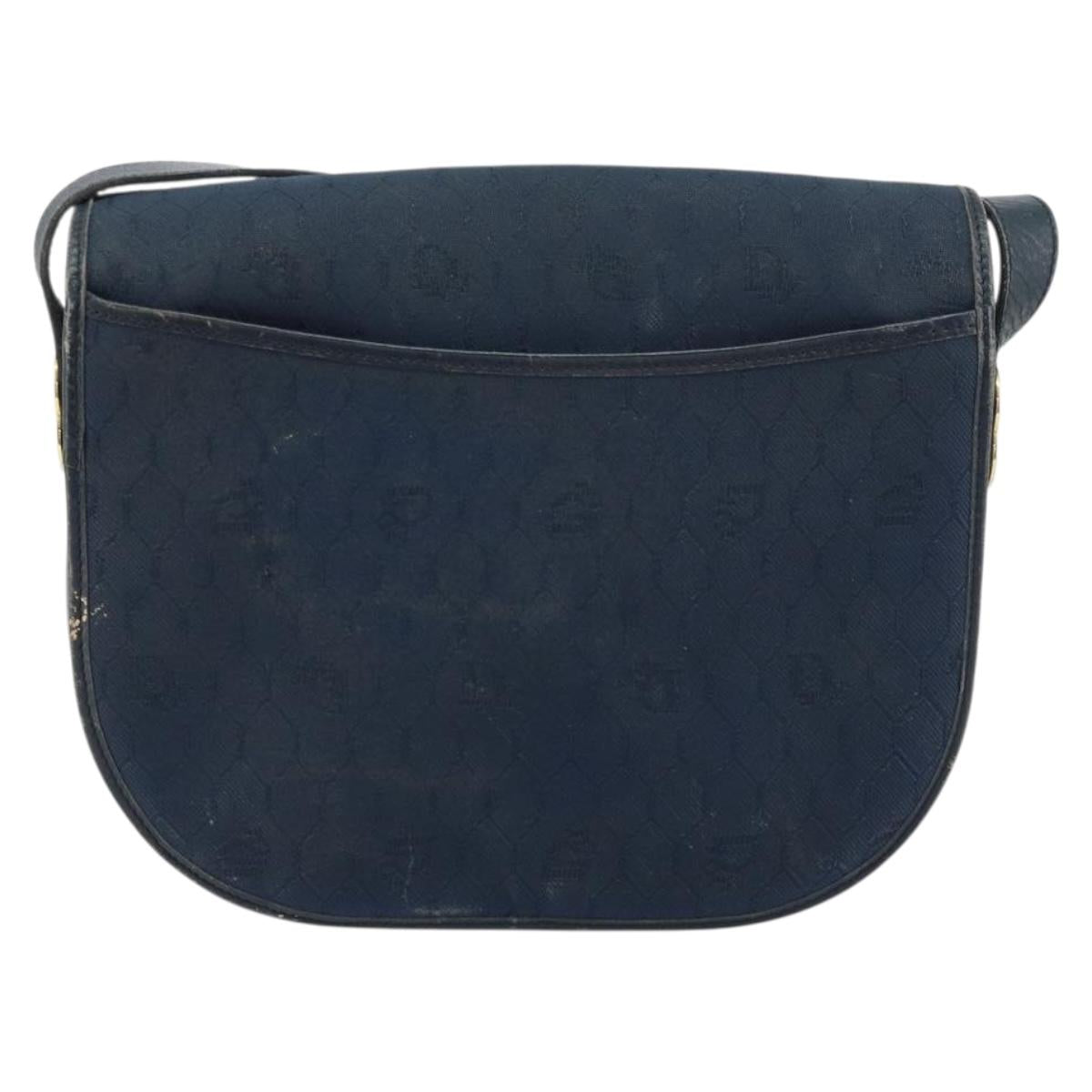 Christian Dior Honeycomb Canvas Shoulder Bag Navy Gold Auth fm5004