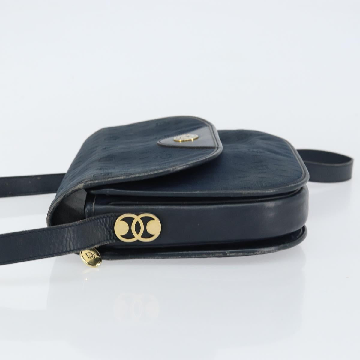Christian Dior Honeycomb Canvas Shoulder Bag Navy Gold Auth fm5004