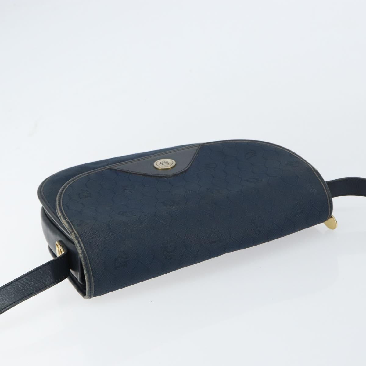 Christian Dior Honeycomb Canvas Shoulder Bag Navy Gold Auth fm5004