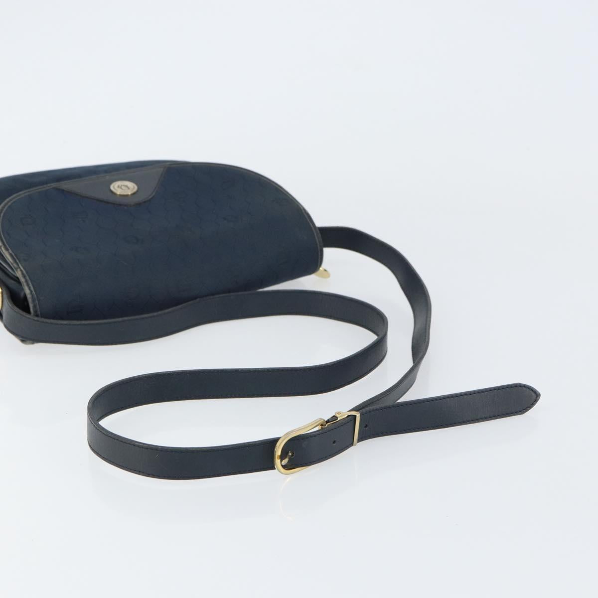 Christian Dior Honeycomb Canvas Shoulder Bag Navy Gold Auth fm5004