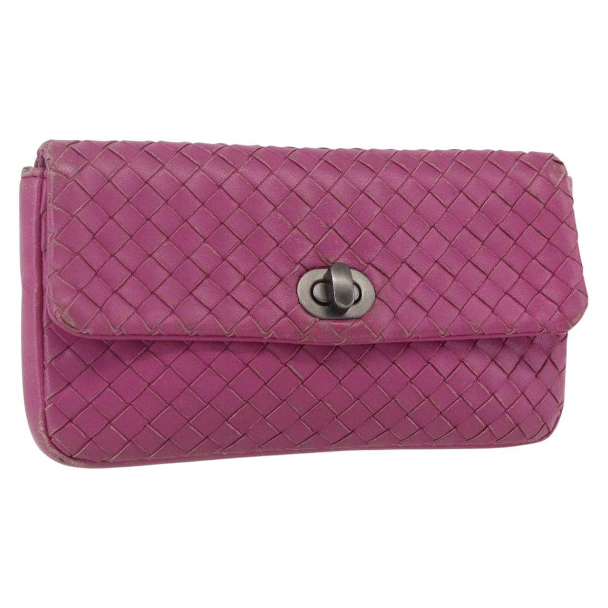 BOTTEGA VENETA INTRECCIATO Pouch Leather Pink 233813 Auth fm5005