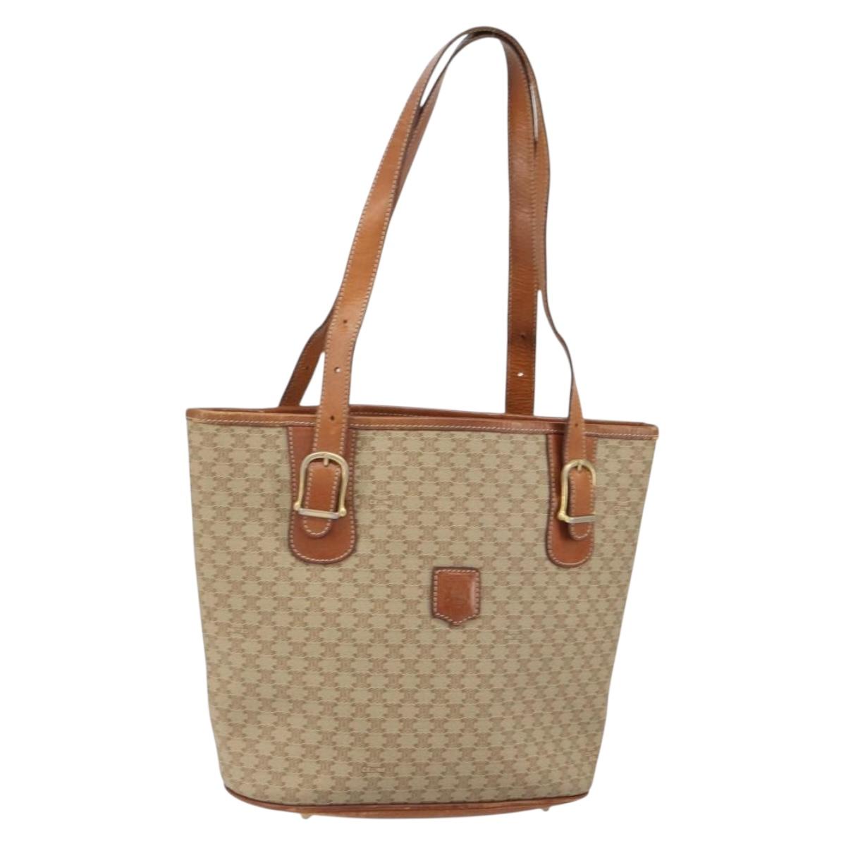 CELINE Macadam Canvas Tote Bag PVC Beige Gold Auth fm5010
