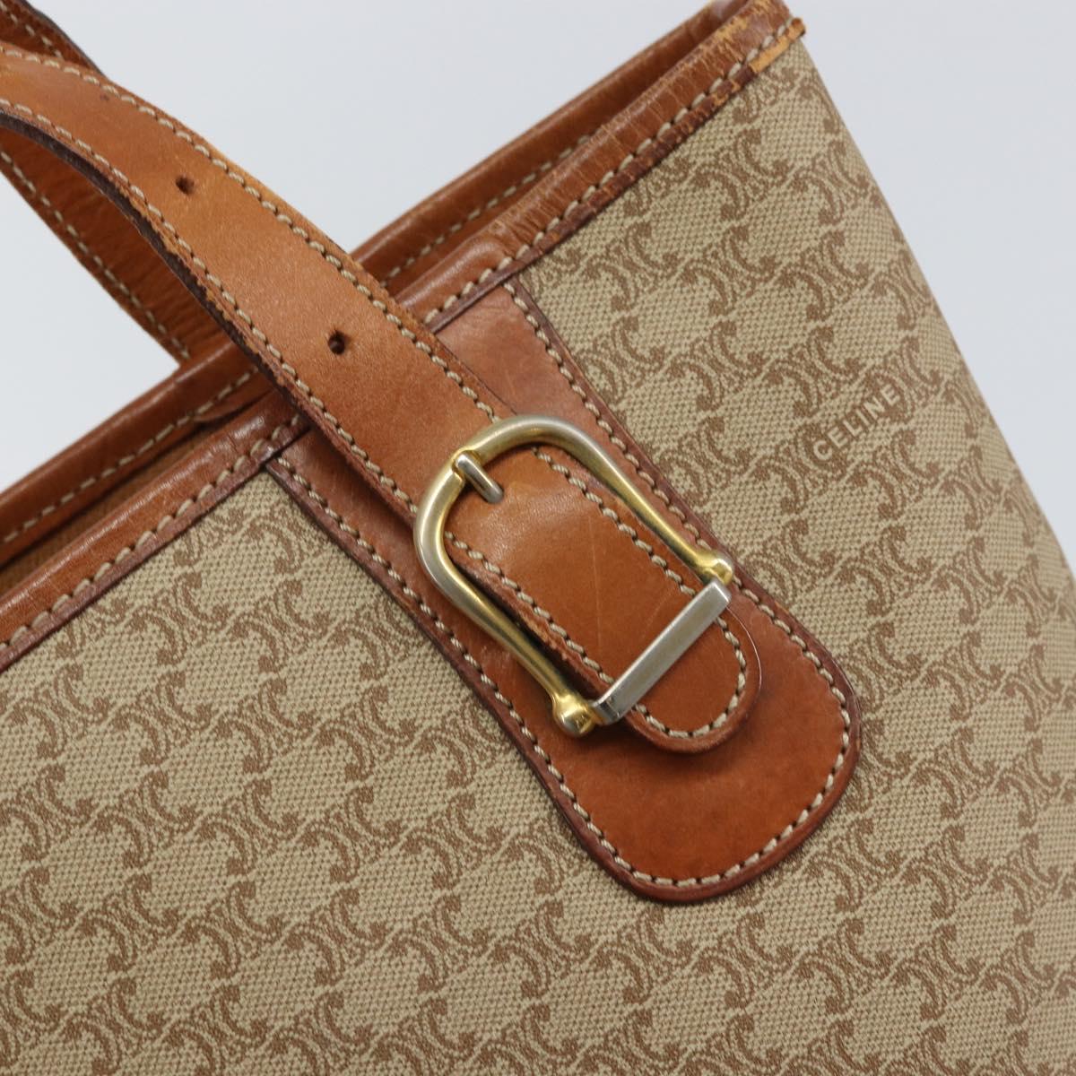CELINE Macadam Canvas Tote Bag PVC Beige Gold Auth fm5010