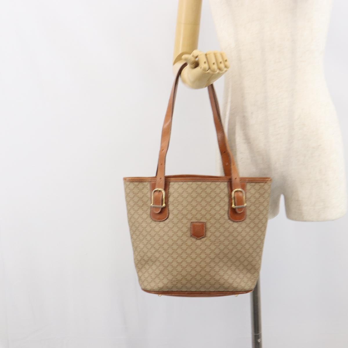 CELINE Macadam Canvas Tote Bag PVC Beige Gold Auth fm5010