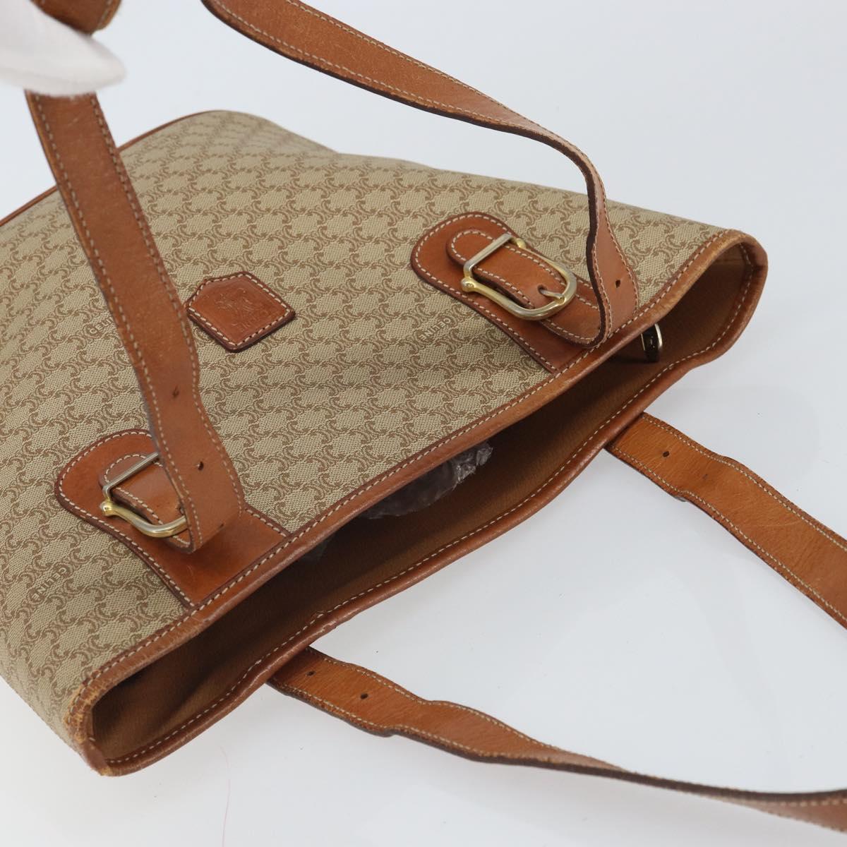 CELINE Macadam Canvas Tote Bag PVC Beige Gold Auth fm5010