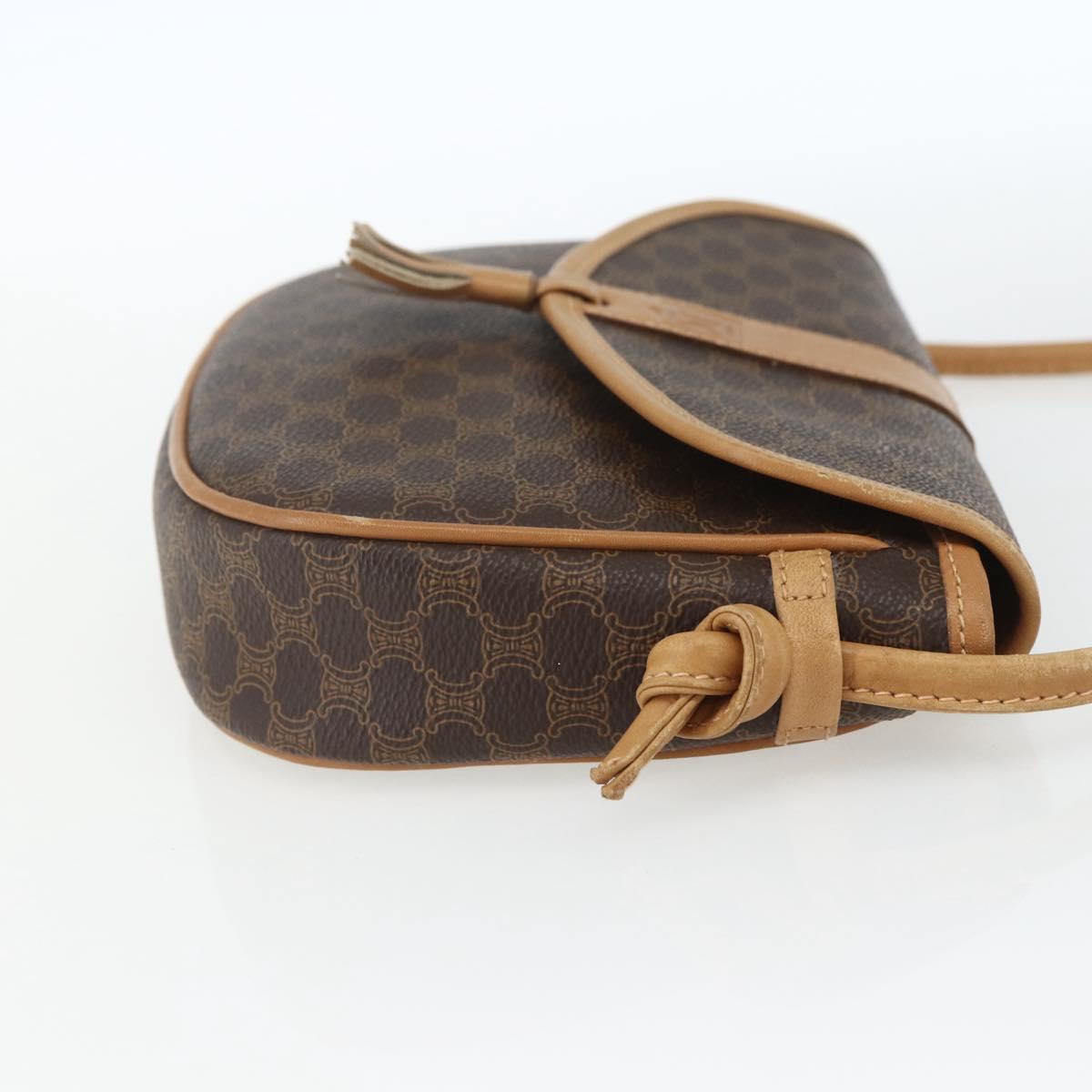 CELINE Macadam Canvas Shoulder Bag PVC Leather Brown Gold Auth fm5013