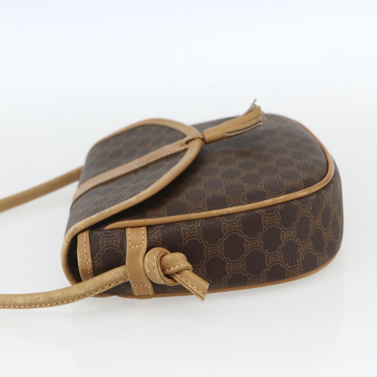 CELINE Macadam Canvas Shoulder Bag PVC Leather Brown Gold Auth fm5013
