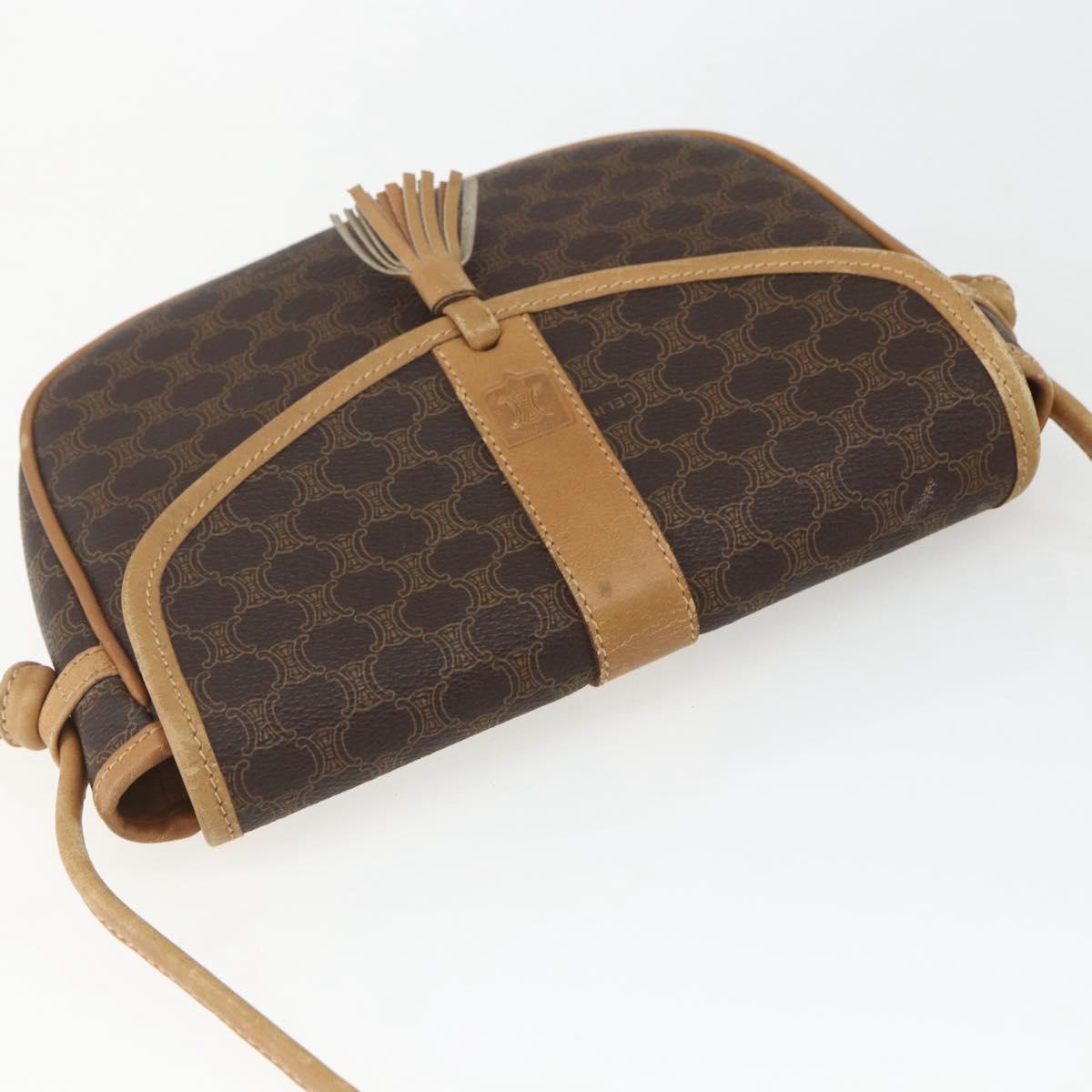 CELINE Macadam Canvas Shoulder Bag PVC Leather Brown Gold Auth fm5013