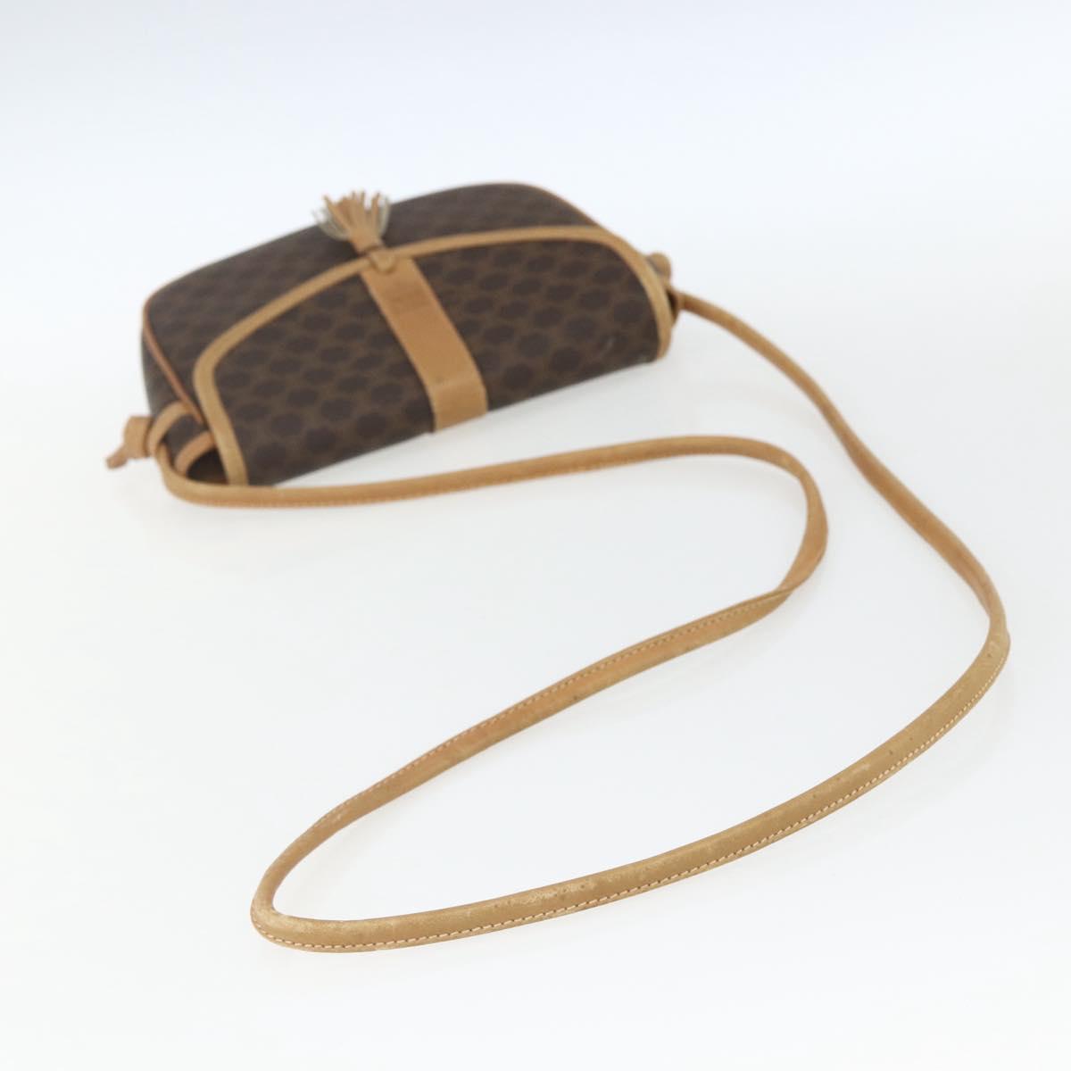 CELINE Macadam Canvas Shoulder Bag PVC Leather Brown Gold Auth fm5013