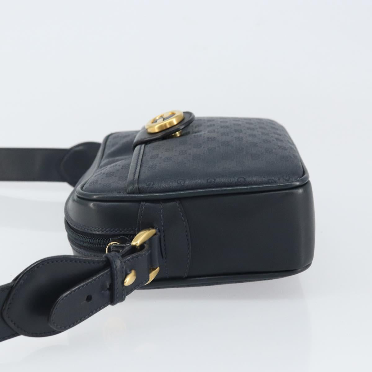 GUCCI Micro GG Supreme Bag PVC Leather Black Gold 007 01422 0137 Auth fm5014