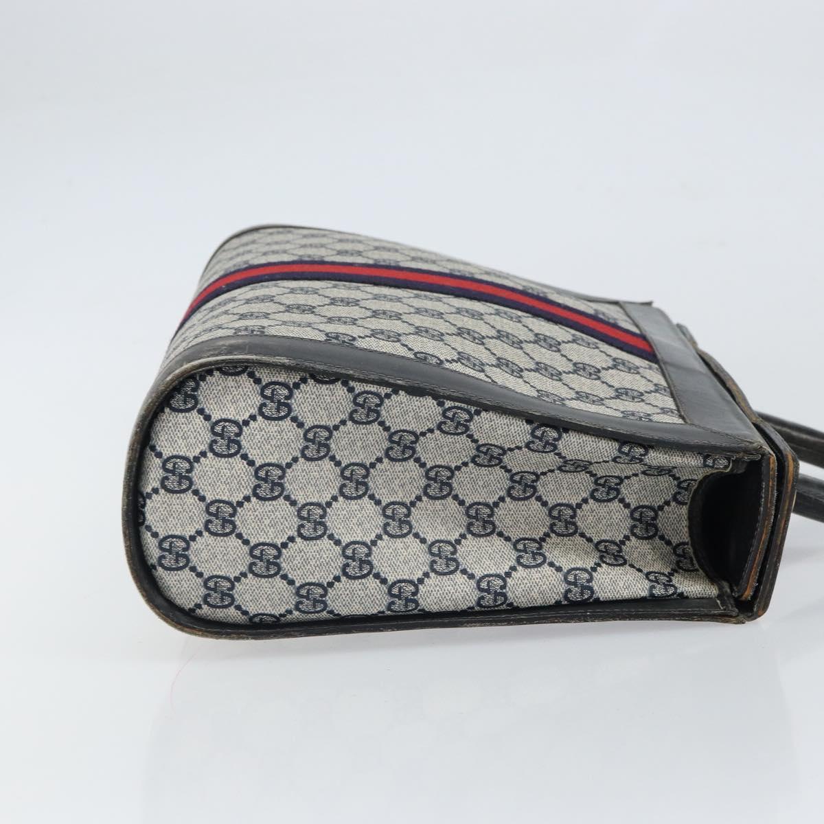 GUCCI GG Canvas Sherry Line Hand Bag Navy Gold Auth fm5015