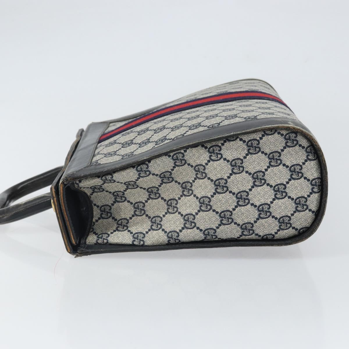 GUCCI GG Canvas Sherry Line Hand Bag Navy Gold Auth fm5015