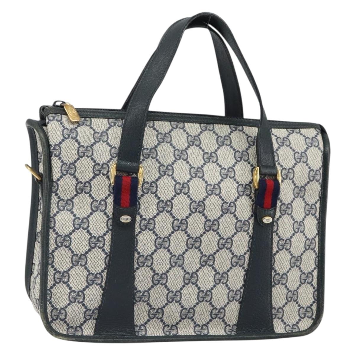 GUCCI GG Supreme Sherry Line Hand Bag PVC Navy Red 39 02 039 Auth fm5016