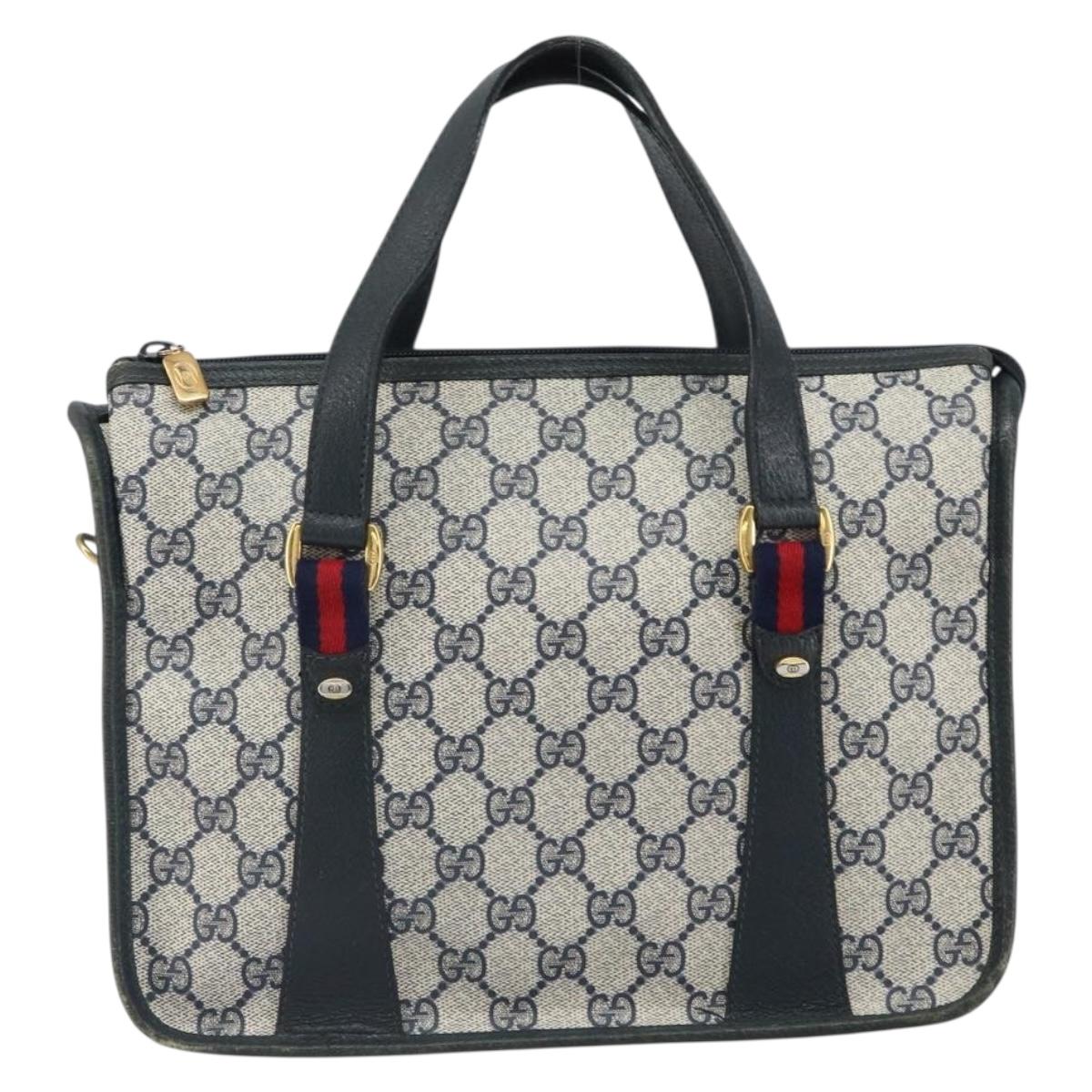 GUCCI GG Supreme Sherry Line Hand Bag PVC Navy Red 39 02 039 Auth fm5016