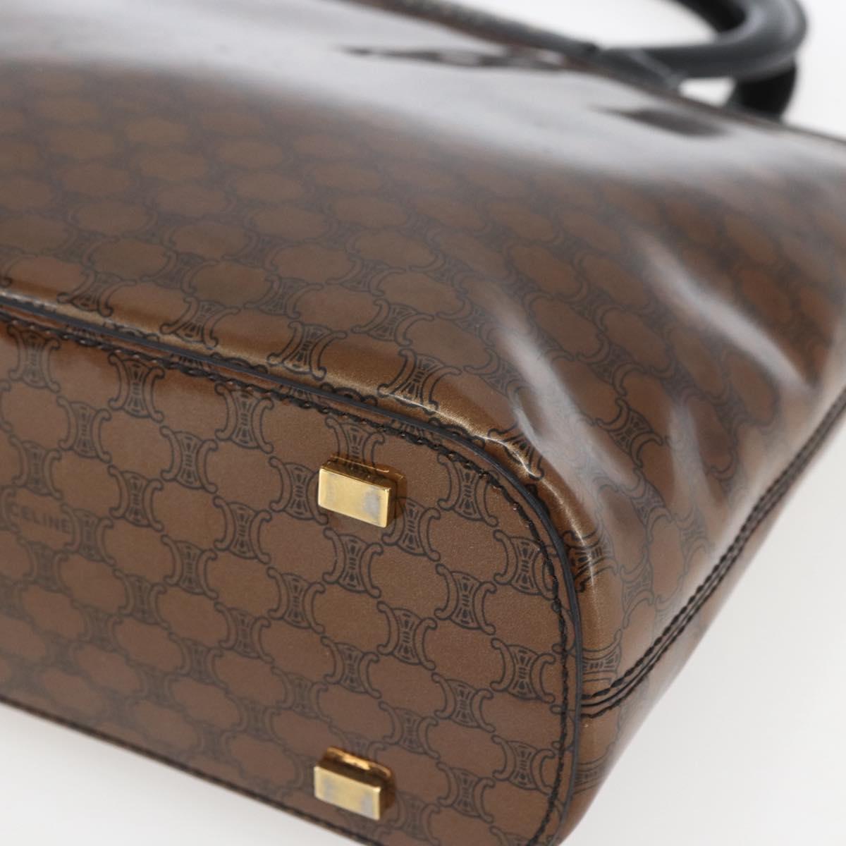 CELINE Macadam Canvas Hand Bag Vinyl Leather Brown Gold Auth fm5021
