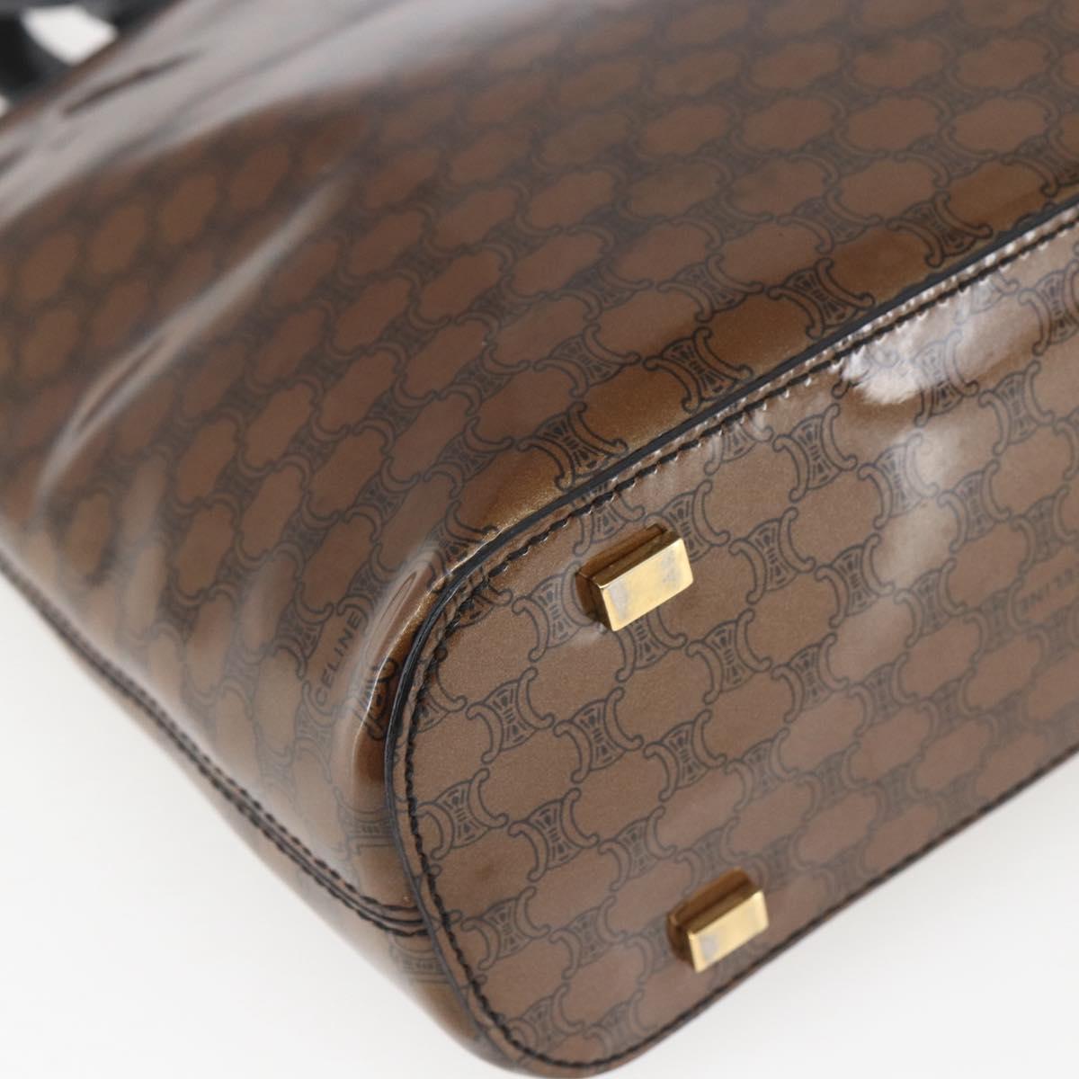 CELINE Macadam Canvas Hand Bag Vinyl Leather Brown Gold Auth fm5021
