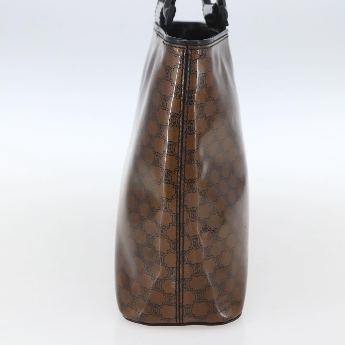 CELINE Macadam Canvas Hand Bag Vinyl Leather Brown Gold Auth fm5021