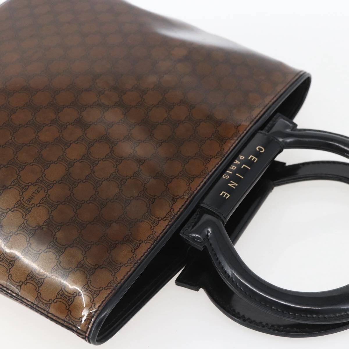 CELINE Macadam Canvas Hand Bag Vinyl Leather Brown Gold Auth fm5021