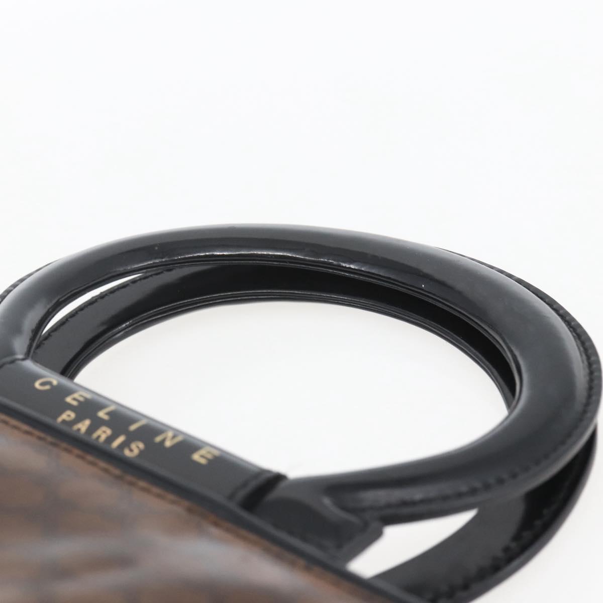 CELINE Macadam Canvas Hand Bag Vinyl Leather Brown Gold Auth fm5021