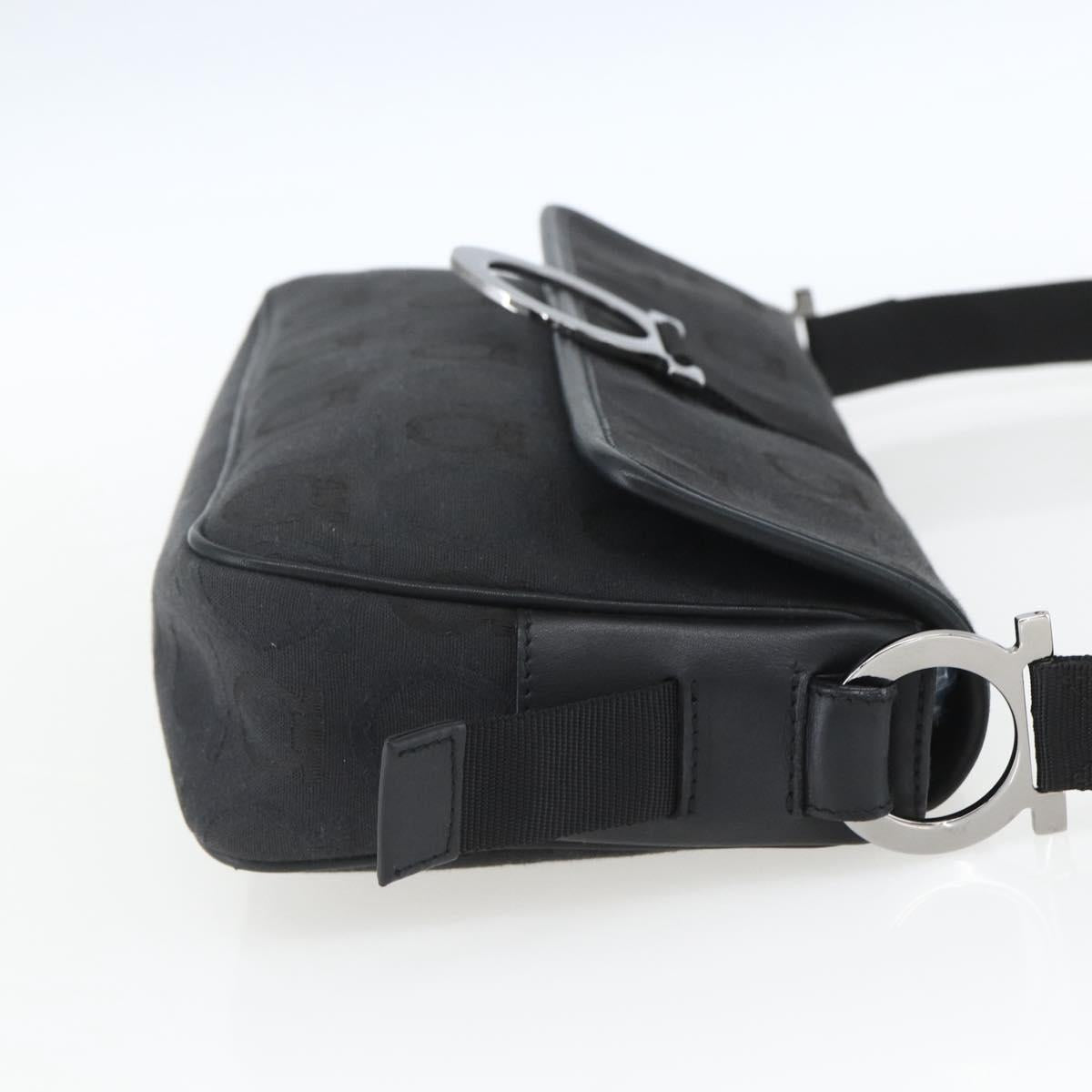 Salvatore Ferragamo Gancini Shoulder Bag Canvas Black Silver Auth fm5022V