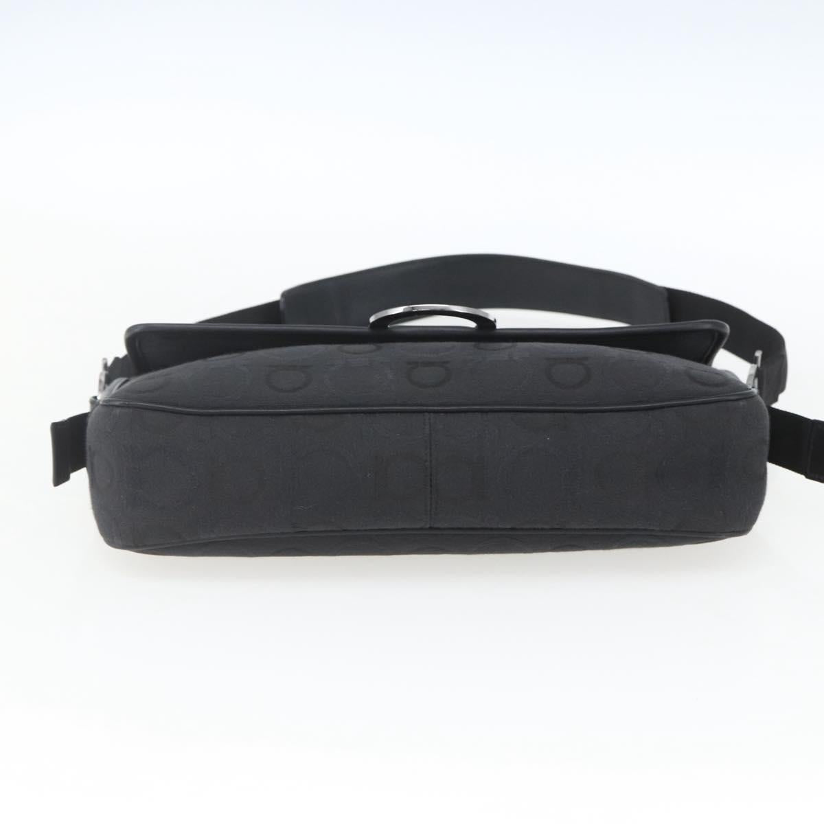 Salvatore Ferragamo Gancini Shoulder Bag Canvas Black Silver Auth fm5022V