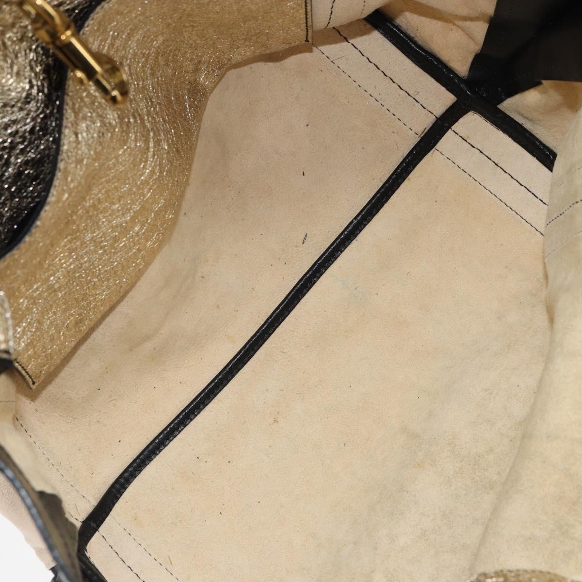 Chloe Alison Hand Bag Leather Beige Black gold Auth fm5024