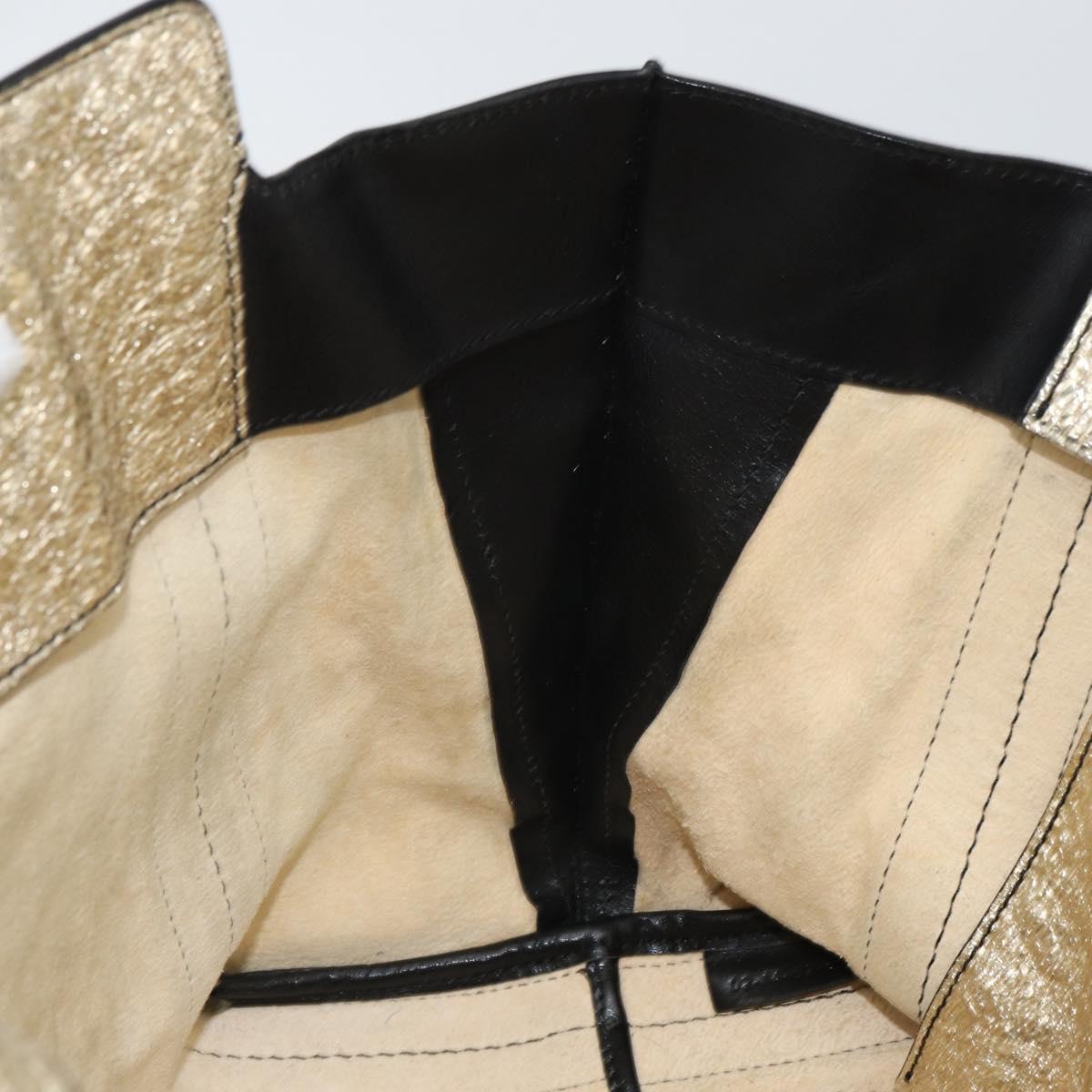 Chloe Alison Hand Bag Leather Beige Black gold Auth fm5024