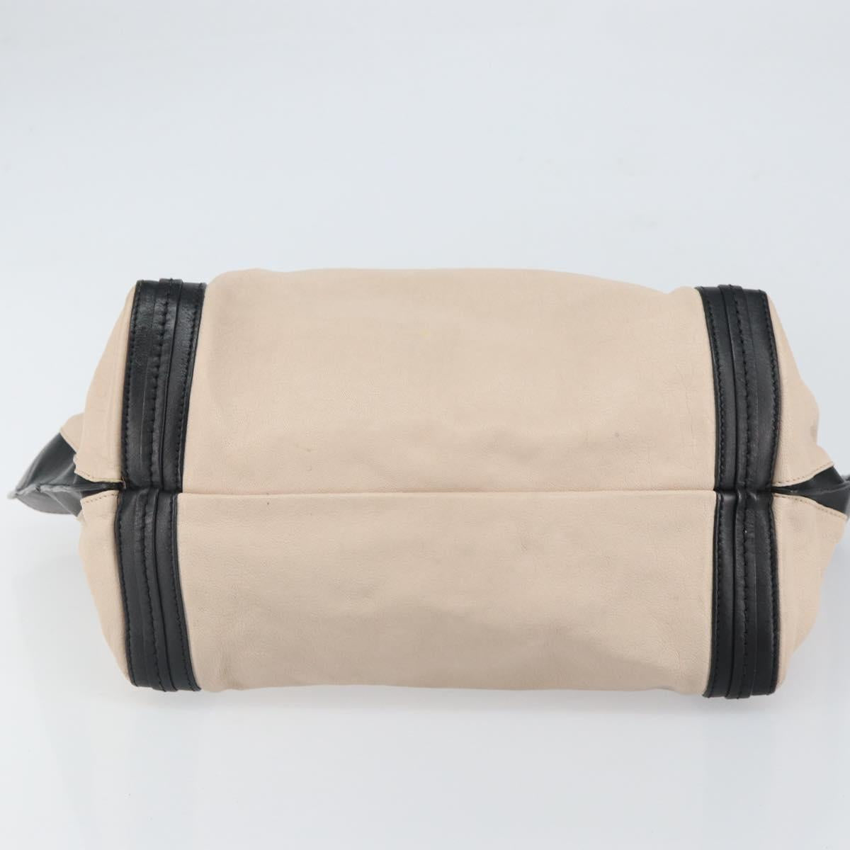 Chloe Alison Hand Bag Leather Beige Black gold Auth fm5024