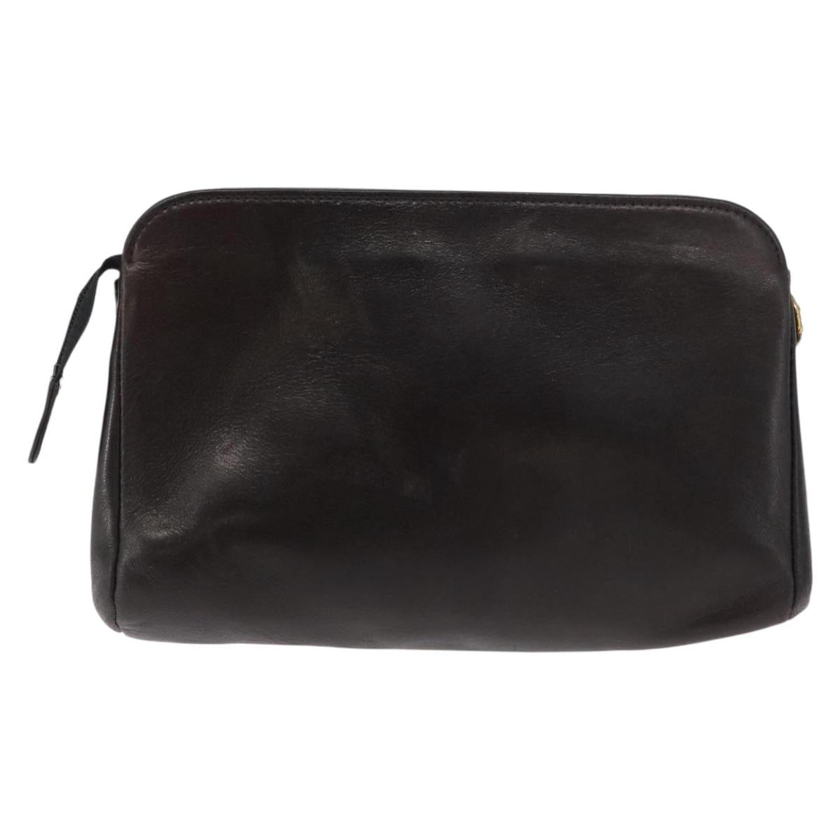 CHANEL Pouch Lamb Skin Black Gold CC Auth fm5050