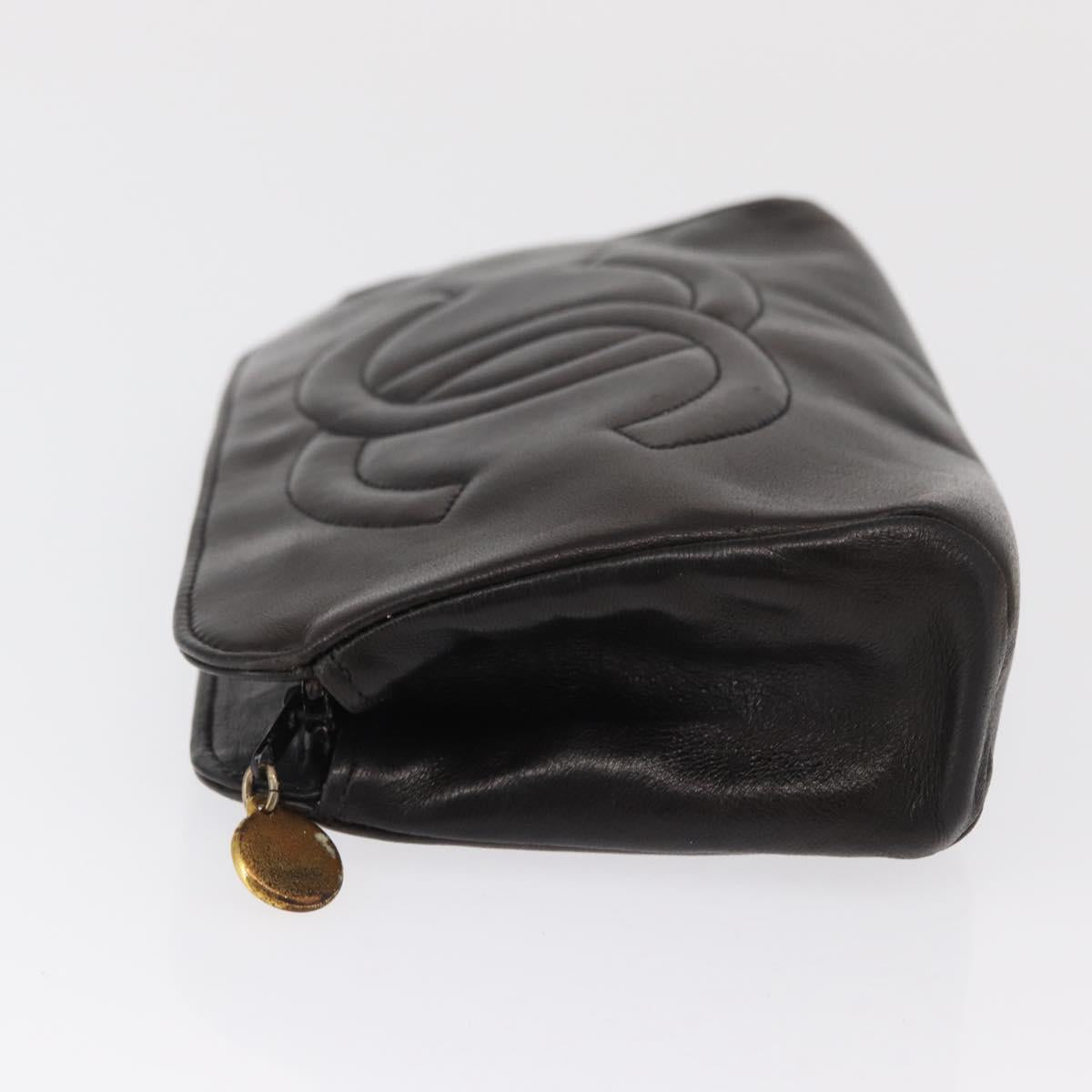 CHANEL Pouch Lamb Skin Black Gold CC Auth fm5050