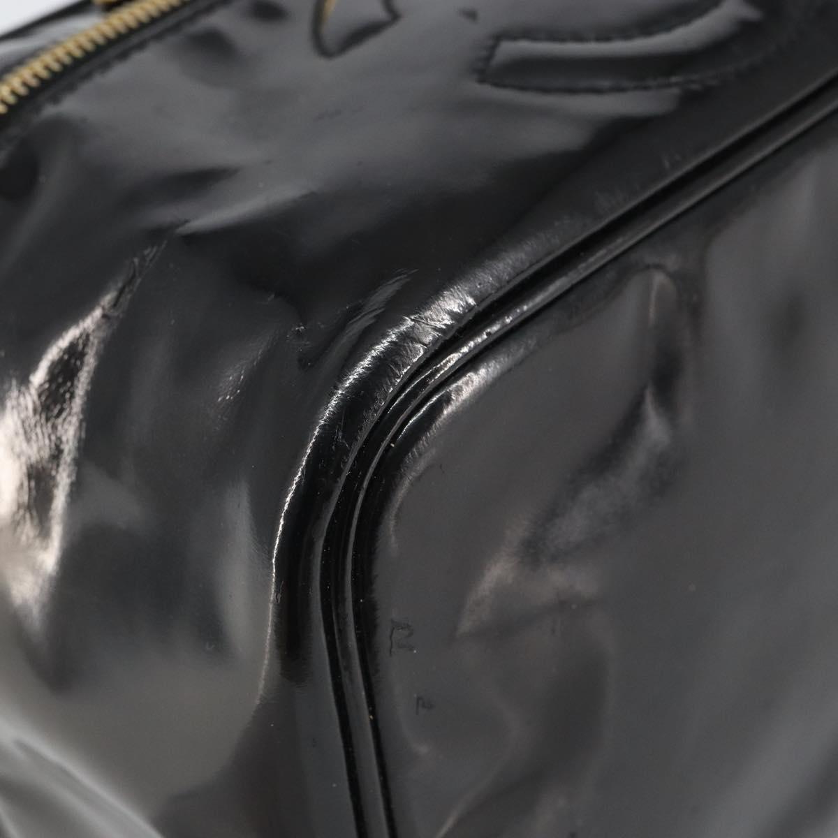 CHANEL Vanity Pouch Patent leather Black Gold CC Auth fm5051
